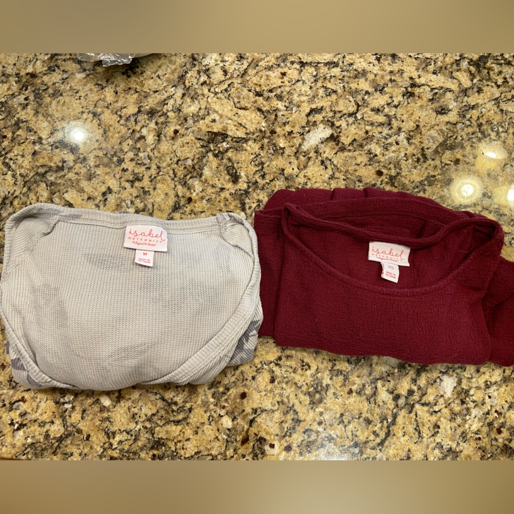 Isabel Maternity Long Sleeve Shirt Set - Gray and Burgundy